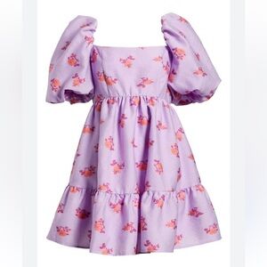 CHELSEA28 Brocade Puff Sleeve Babydoll Dress In Purple size xsmall.